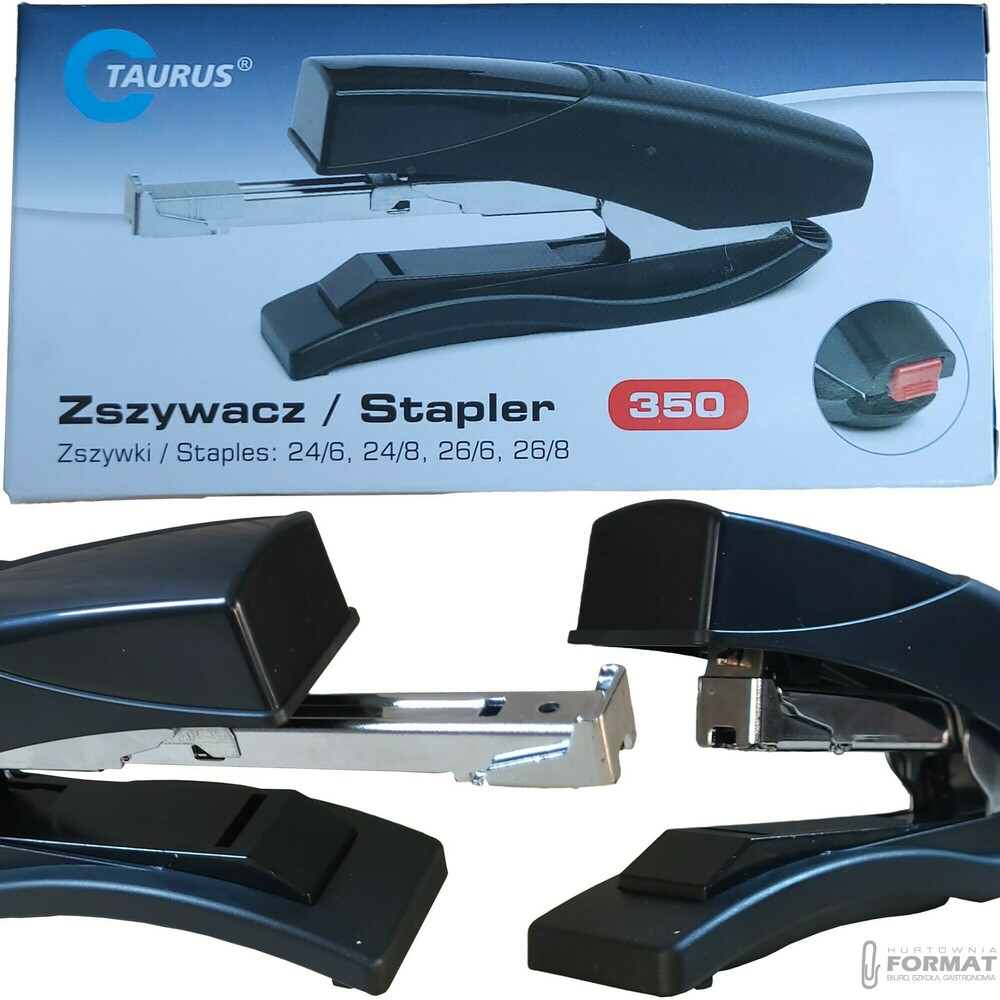 CZARNY PLASTIKOWY ZSZYWACZ BIUROWY DO 50 KARTEK TAURUS TRADE 350 1