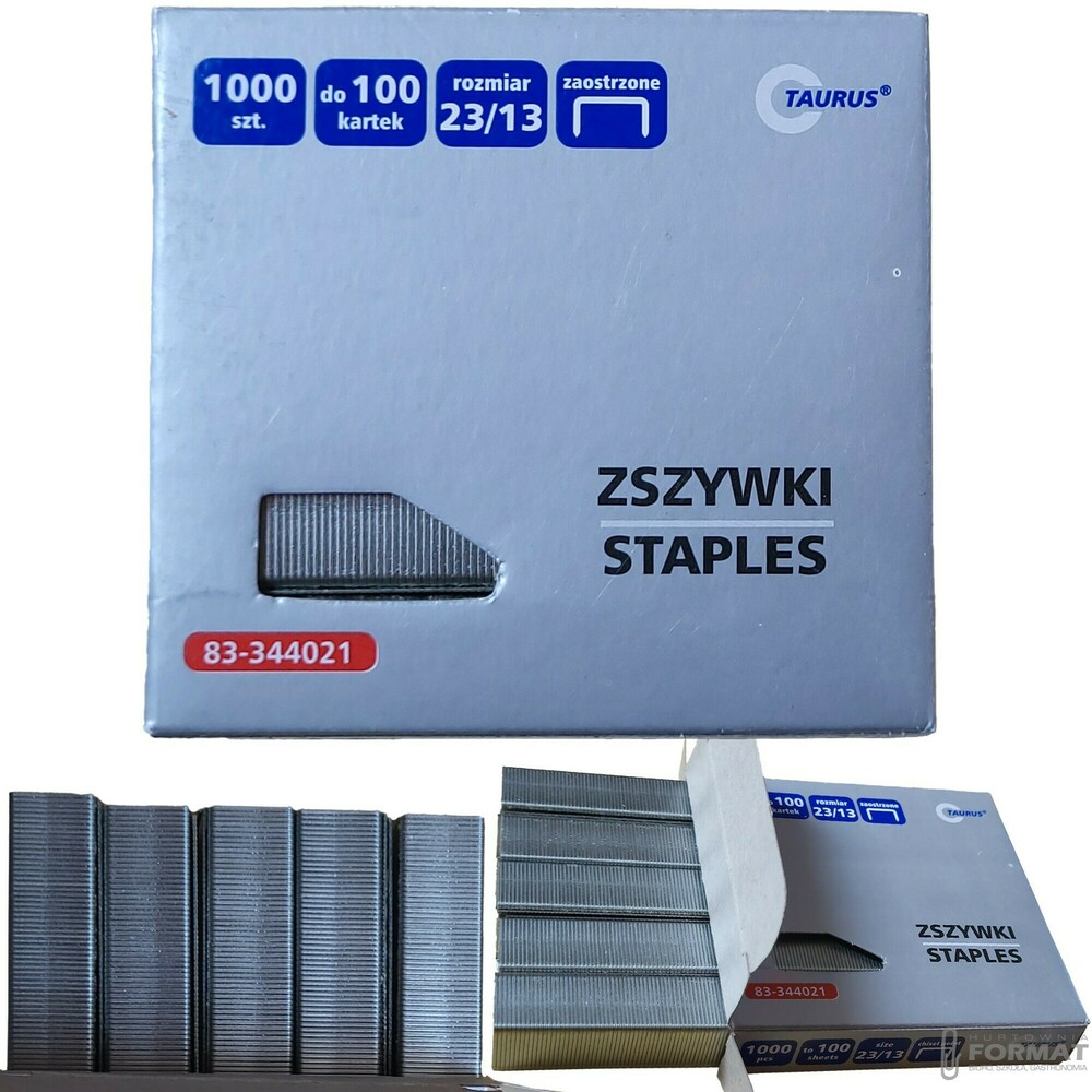 STALOWE ZAOSTRZONE ZSZYWKI BIUROWE DO ZSZYWACZA 23 x 13 mm TAURUS 1000 szt. 1