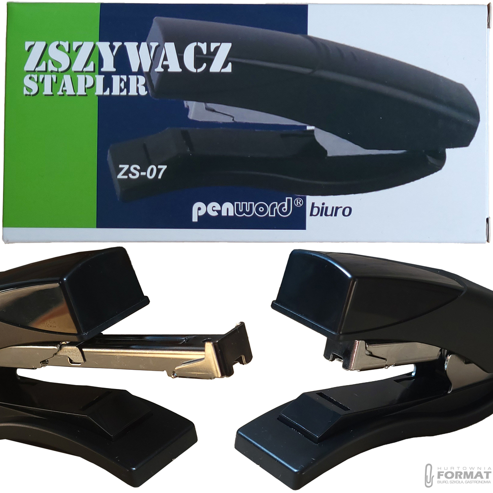 CZARNY ZSZYWACZ BIUROWY PLASTIKOWY DO 50 K. 4 RODZAJE ZSZYWEK ZS-07 PENWORD 1