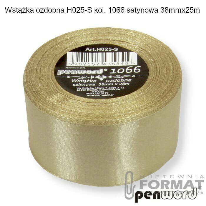 WSTĄŻKA OZDOBNA H025-S KOL. 1066 ZŁOTA SATYNOWA 38mmx25m 1