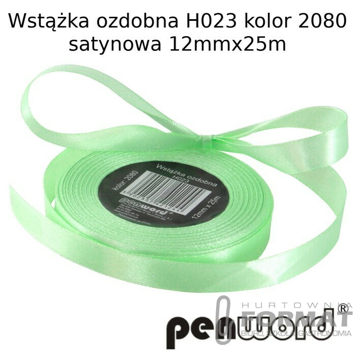 WSTĄŻKA OZDOBNA H023 KOL. 2080 SELEDYNOWA SATYNOWA 12mmx25m 1