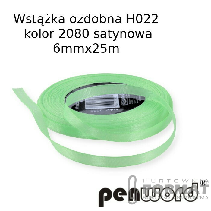 WSTĄŻKA OZDOBNA H022 KOL. 2080 SELEDYNOWA SATYNOWA 6mmx25m 1