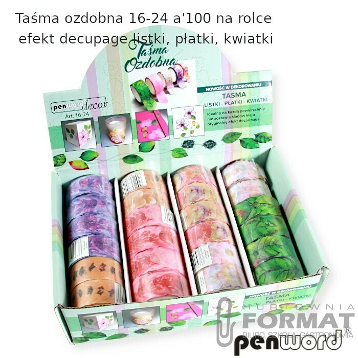 TAŚMA OZDOBNA 16-24 a'100 NA ROLCE EFEKTDECOUPAGE:LISTKI PŁATKI KWIATKI 1