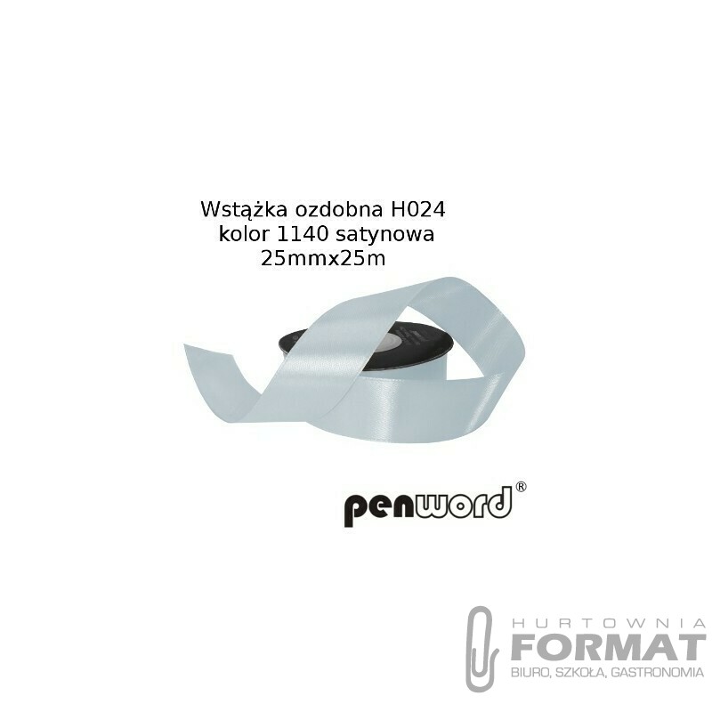 WSTĄŻKA OZDOBNA H024 KOL. 1140 JASNOSZARA SATYNOWA 25mmx25m 1