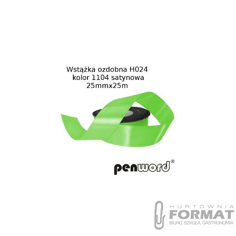 WSTĄŻKA OZDOBNA H024 KOL. 1104 JASNOZIELONA SATYNOWA 25mmx25m 1