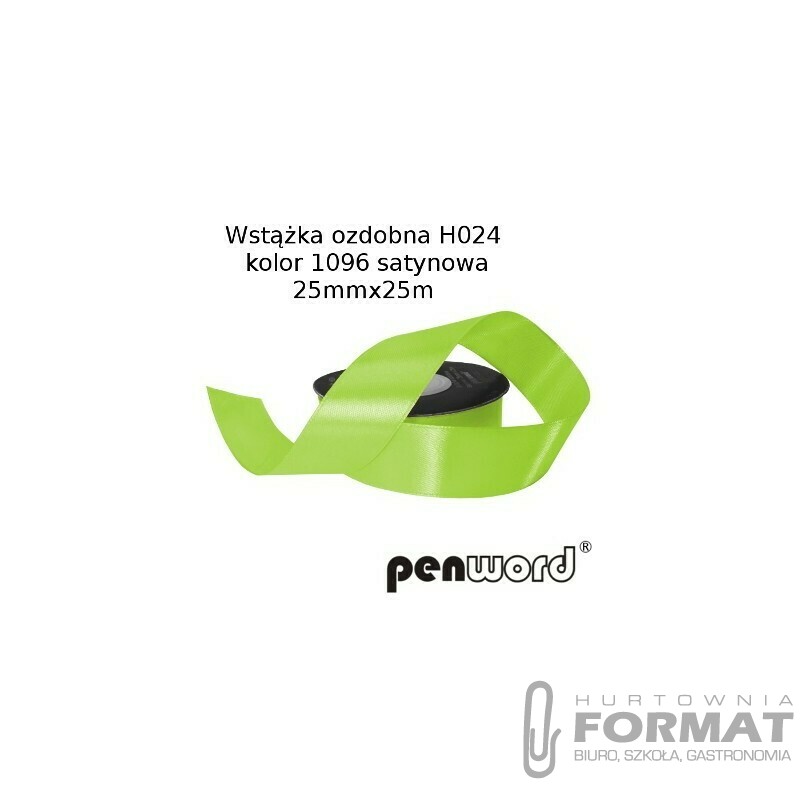 WSTĄŻKA OZDOBNA H024 KOL. 1096 ZIELONE JABŁUSZKO SATYNOWA 25mmx25m 1