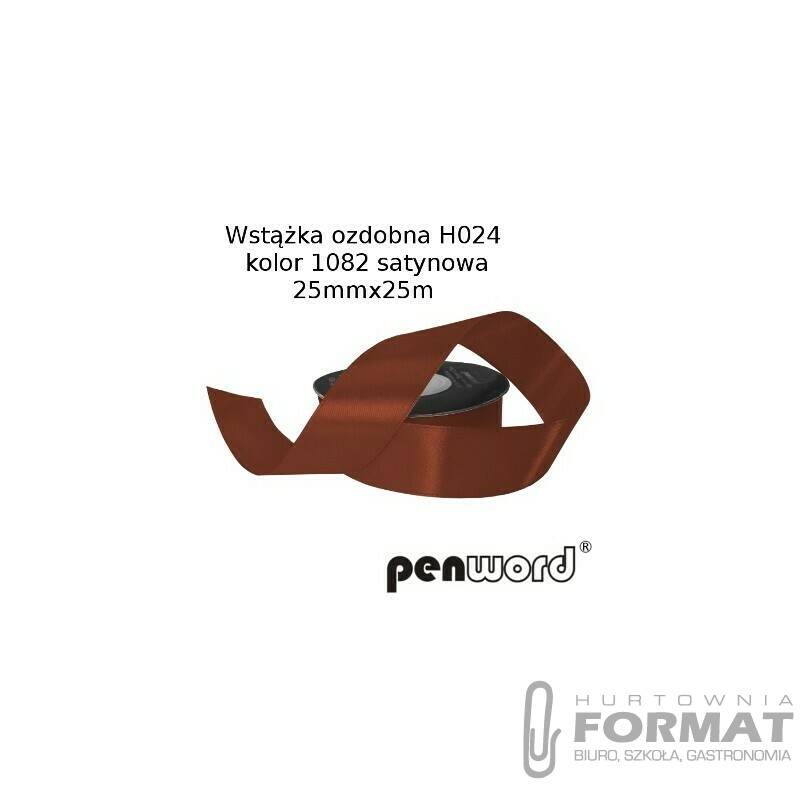 WSTĄŻKA OZDOBNA H024 KOL. 1082 CIEMNOBRĄZOWA SATYNOWA 25mmx25m 1