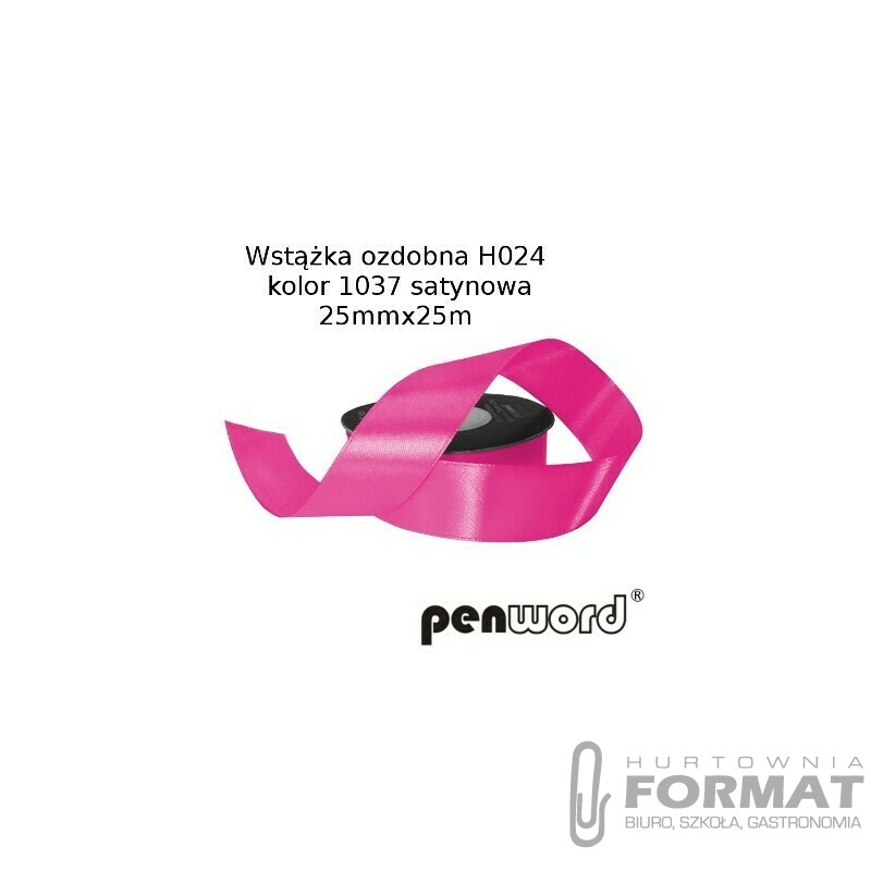 WSTĄŻKA OZDOBNA H024 KOL. 1037 CIEMNORÓŻOWA SATYNOWA 25mmx25m 1