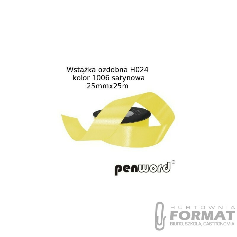 WSTĄŻKA OZDOBNA H024 KOL. 1006 CYTRYNOWA SATYNOWA 25mmx25m 1