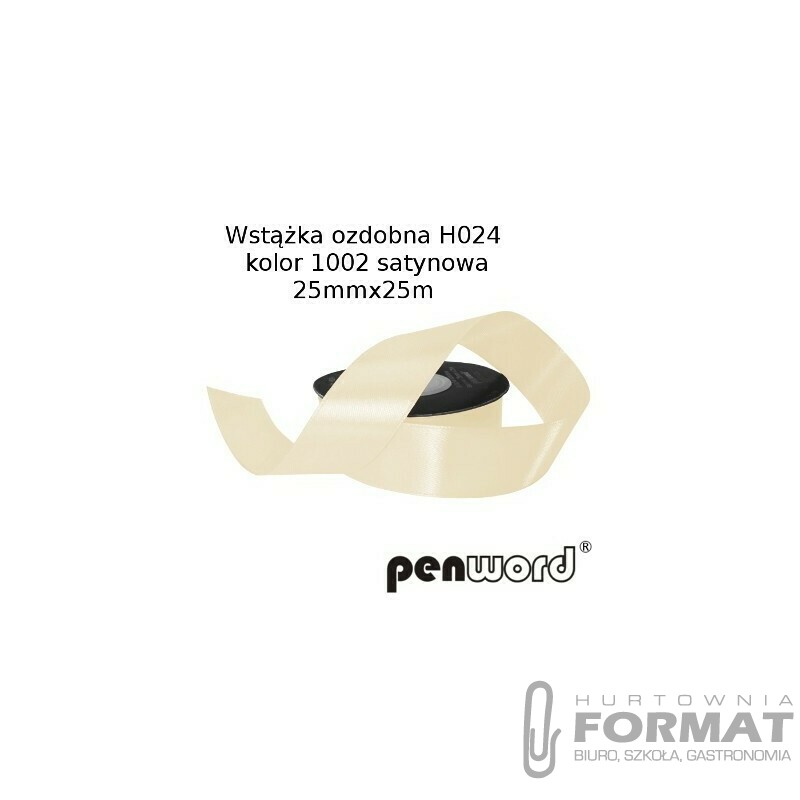 WSTĄŻKA OZDOBNA H024 KOL. 1002 KREMOWA SATYNOWA 25mmx25m 1