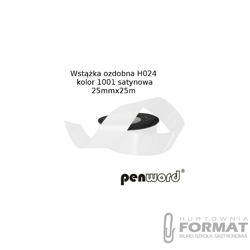 WSTĄŻKA OZDOBNA H024 KOL. 1001 BIAŁA SATYNOWA 25mmx25m 1