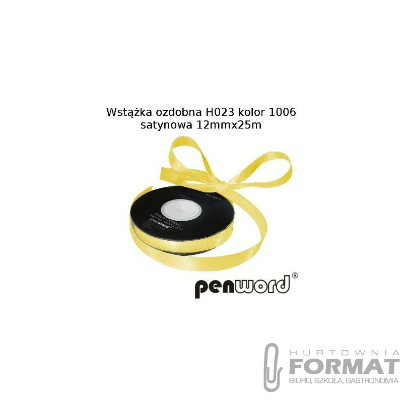 WSTĄŻKA OZDOBNA H023 KOL. 1006 CYTRYNOWA SATYNOWA 12mmx25m 1