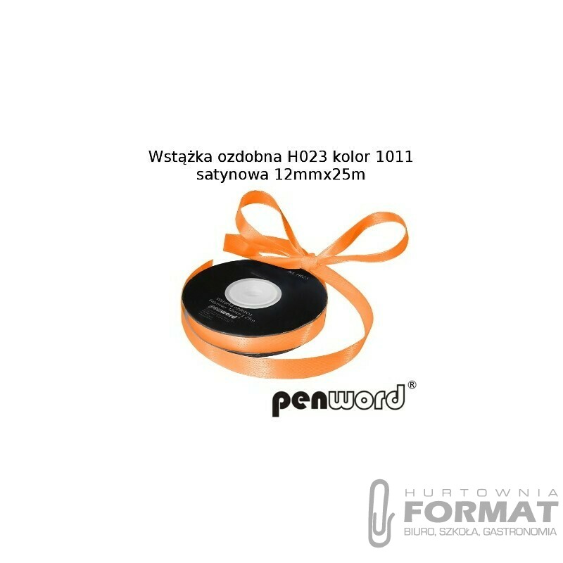 WSTĄŻKA OZDOBNA H023 KOL. 1011 JASNOPOMARAŃCZOWA SATYNOWA 12mmx25m 1