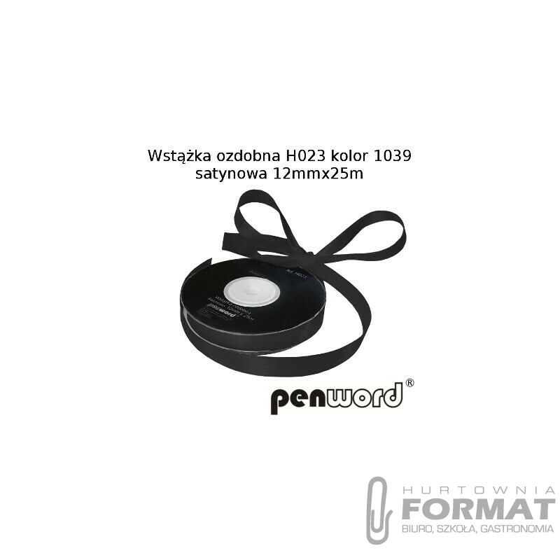 WSTĄŻKA OZDOBNA H023 KOL. 1039 CZARNA SATYNOWA 12mmx25m 1