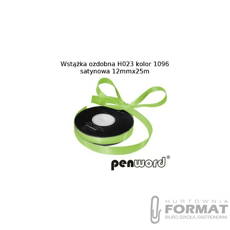 WSTĄŻKA OZDOBNA H023 KOL. 1096 ZIELONE JABŁUSZKO SATYNOWA 12mmx25m 1