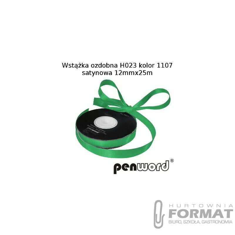 WSTĄŻKA OZDOBNA H023 KOL. 1107 ZIELONA SATYNOWA 12mmx25m 1