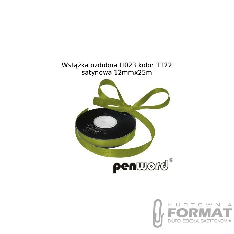 WSTĄŻKA OZDOBNA H023 KOL. 1122 OLIWKOWA SATYNOWA 12mmx25m 1