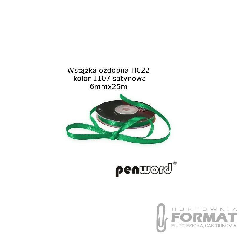WSTĄŻKA OZDOBNA H022 KOL. 1107 ZIELONA SATYNOWA 6mmx25m 1