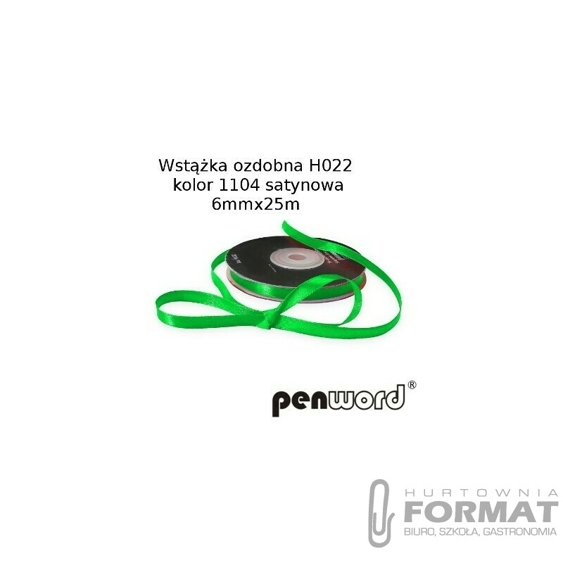 WSTĄŻKA OZDOBNA H022 KOL. 1104 JASNOZIELONA SATYNOWA 6mmx25m 1