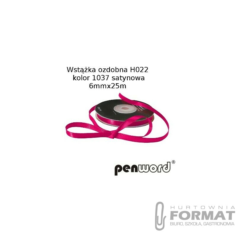 WSTĄŻKA OZDOBNA H022 KOL. 1037 CIEMNORÓŻOWA SATYNOWA 6mmx25m 1