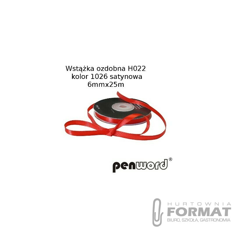 WSTĄŻKA OZDOBNA H022 KOL. 1026 CZERWONA 2 SATYNOWA 6mmx25m 1
