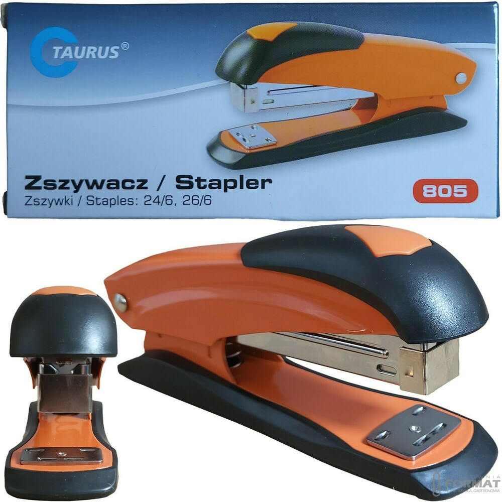 POMARAŃCZOWY METALOWY ZSZYWACZ Z ROZSZYWACZEM DO 30 KARTEK TAURUS TRADE 805 1