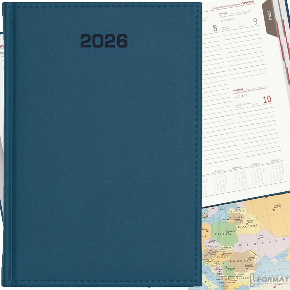 KALENDARZ TYGODNIOWY A5 TERMINARZ 2026 KSIĄŻKOWY NOTES PLANER GRANATOWY 1