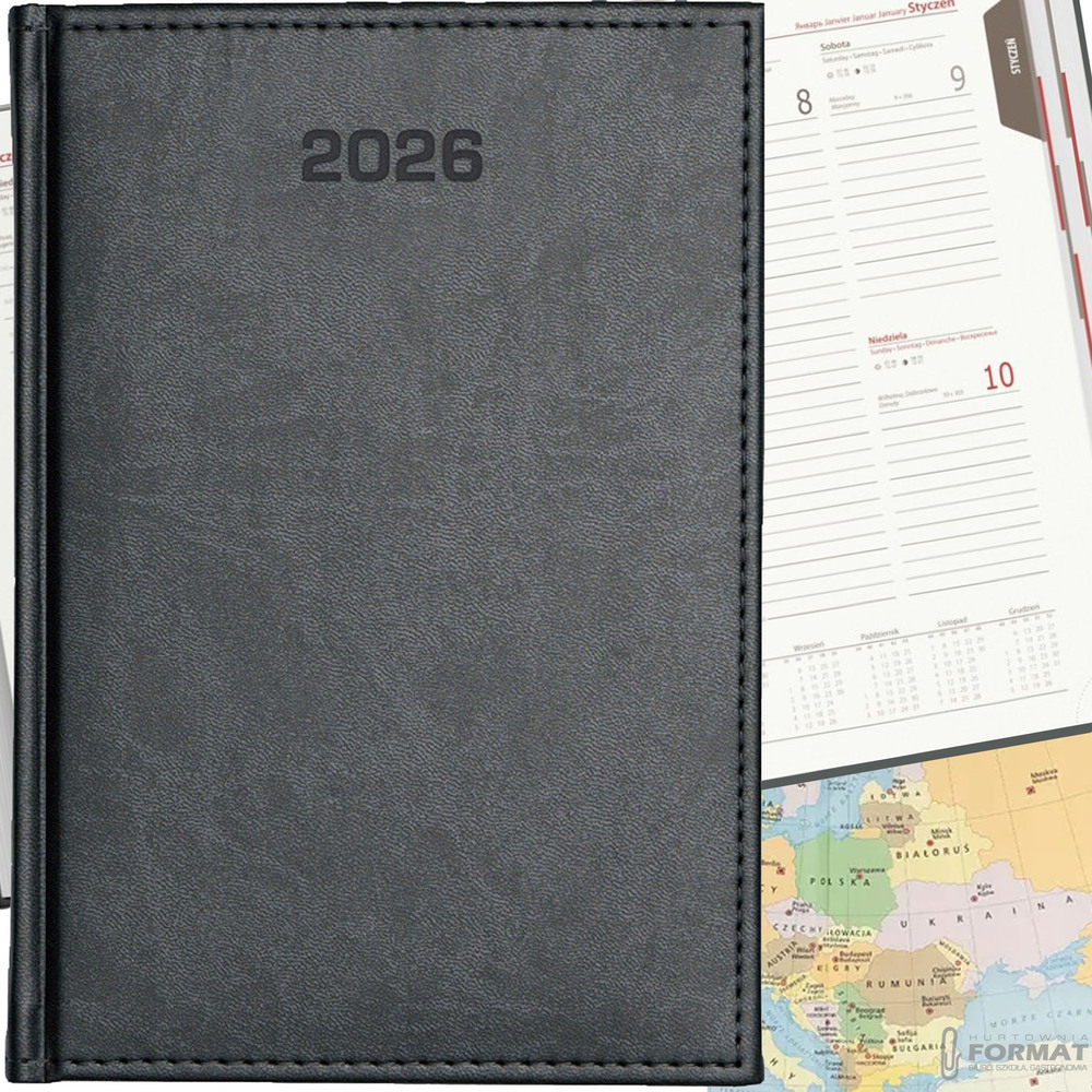 KALENDARZ TYGODNIOWY A5 TERMINARZ 2026 KSIĄŻKOWY NOTES PLANER GRAFITOWY 1