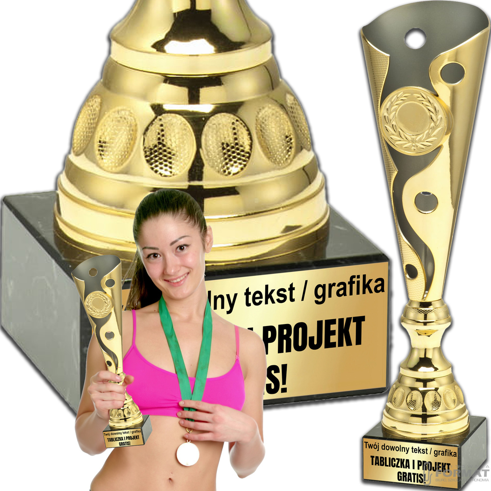 PUCHAR TROFEUM NAGRODA STATUETKA 3 MIEJSCE 38 cm KOLOR ZŁOTY + GRAWER 1