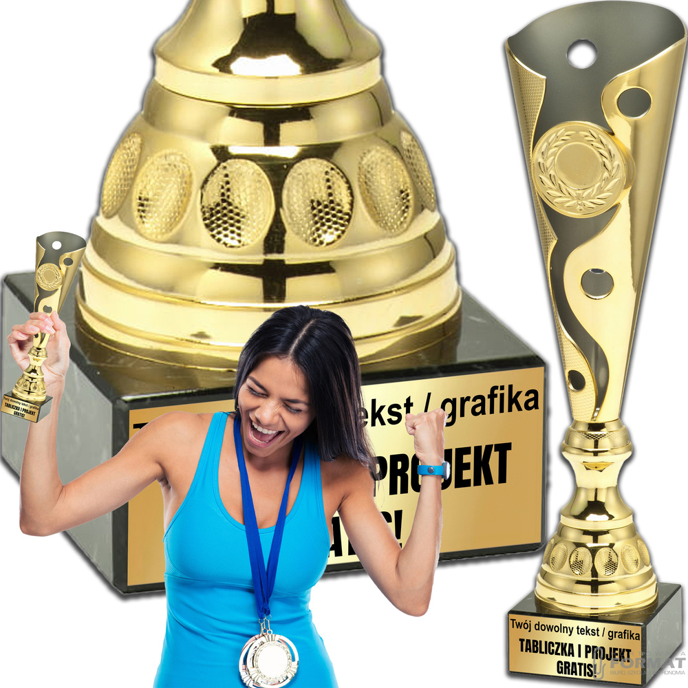 PUCHAR TROFEUM NAGRODA STATUETKA 1 MIEJSCE 40 cm KOLOR ZŁOTY + GRAWER 1