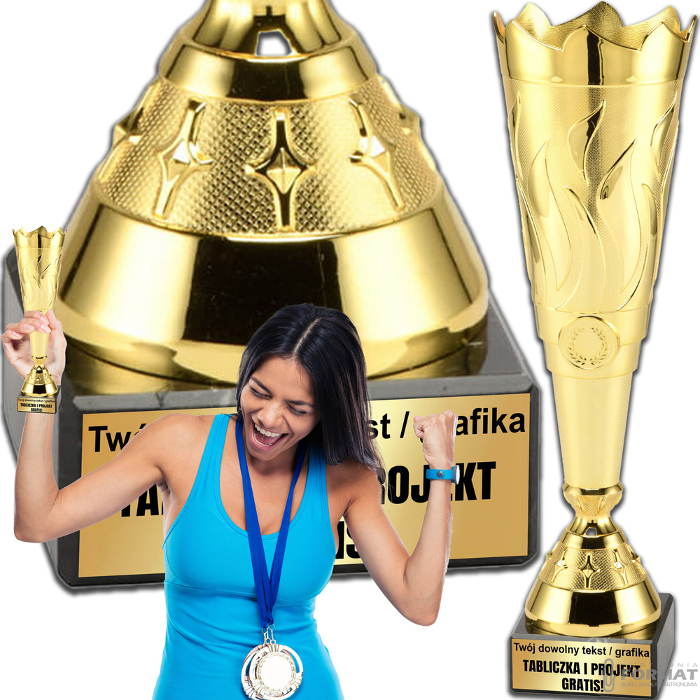 PUCHAR TROFEUM NAGRODA STATUETKA 1 MIEJSCE 40 cm KOLOR ZŁOTY + GRAWER 1