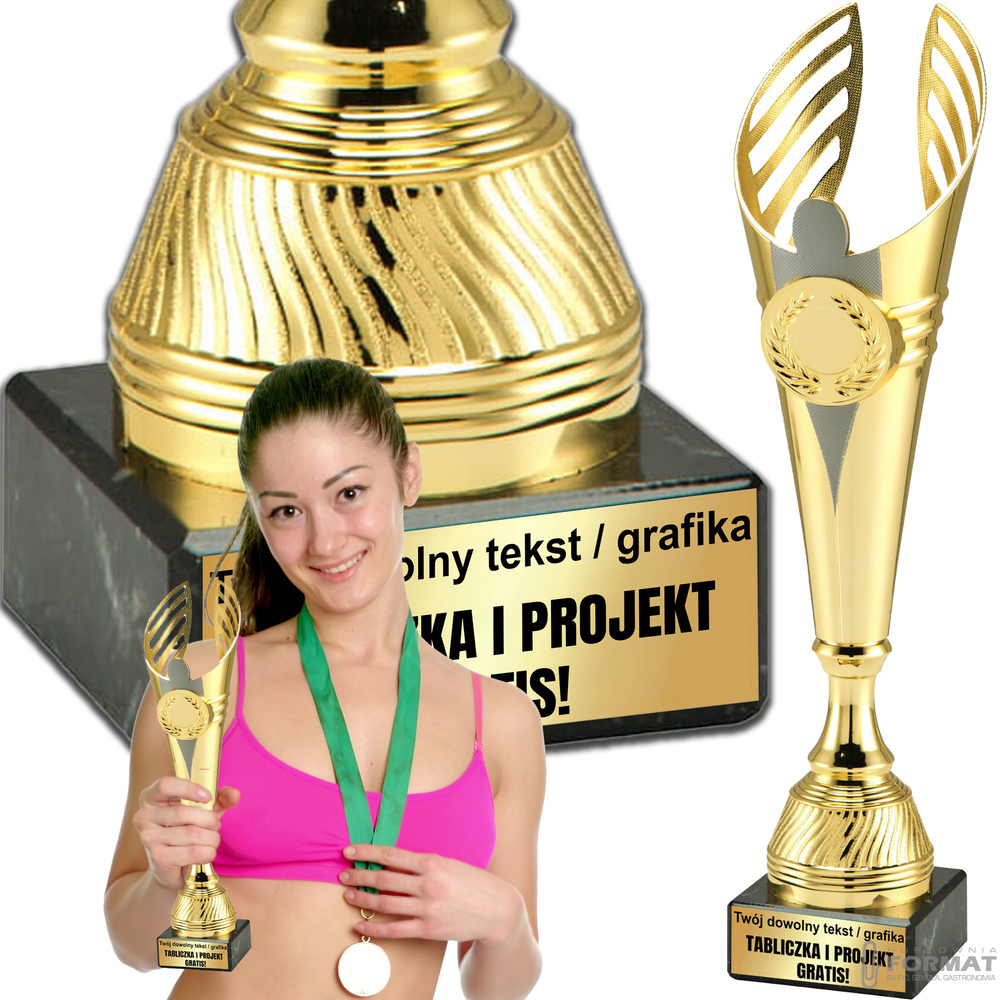 PUCHAR TROFEUM NAGRODA STATUETKA 3 MIEJSCE 35,5 cm KOLOR ZŁOTY + GRAWER 1