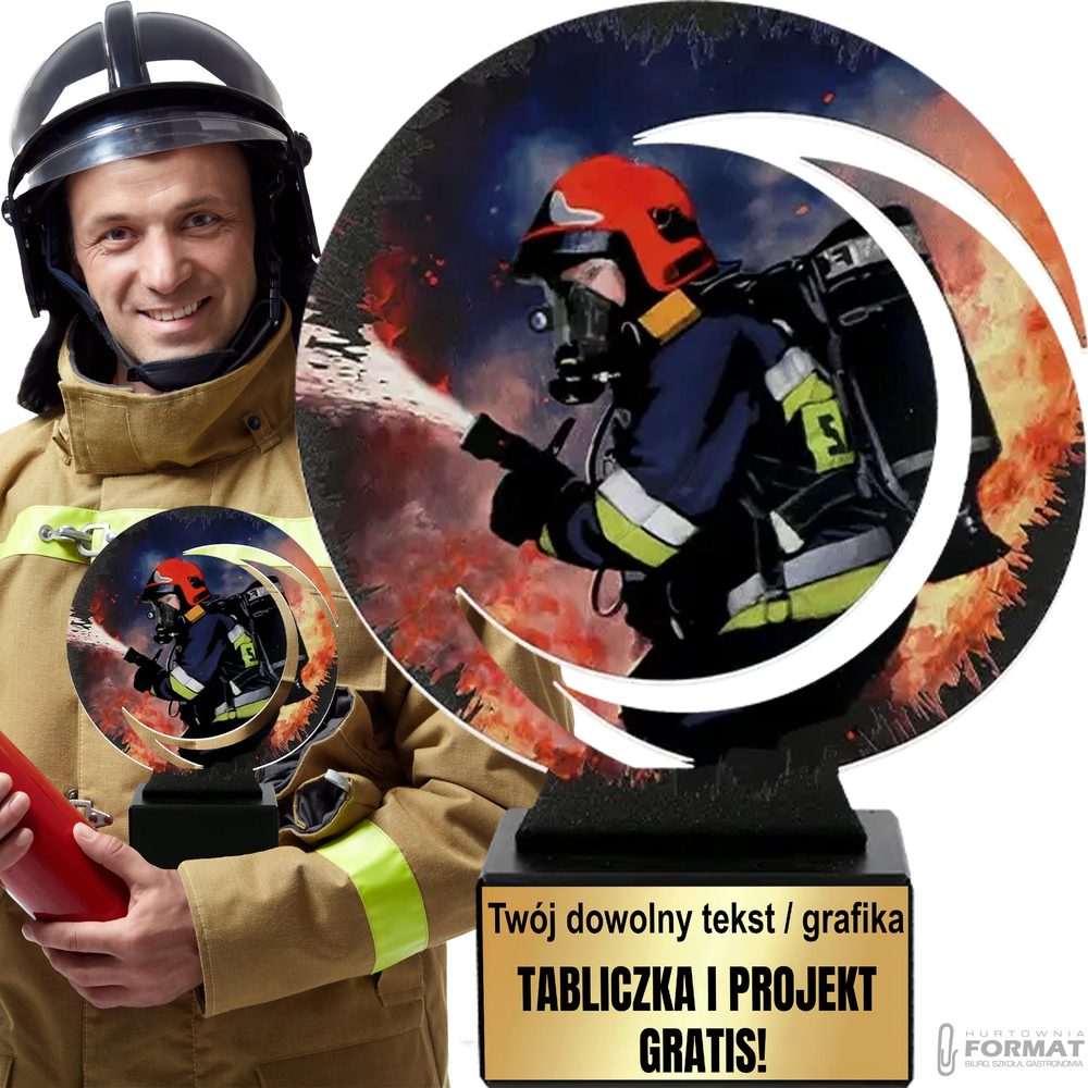 Puchar złoty trofeum nagroda statuetka dla strażaka 3d + GRAWER 22,5 cm 1