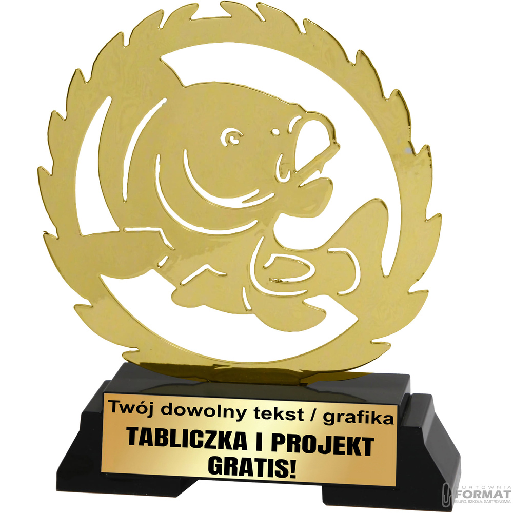 Puchar złoty trofeum nagroda statuetka wędkarska figurka 3d + GRAWER 18,5cm 1