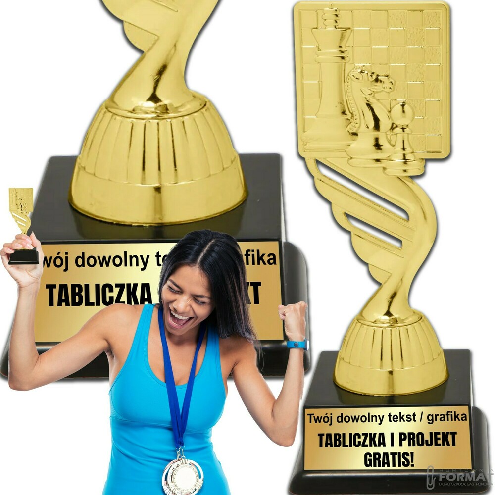 Puchar złoty trofeum nagroda statuetka szachy 3d + GRAWER 19 cm 1