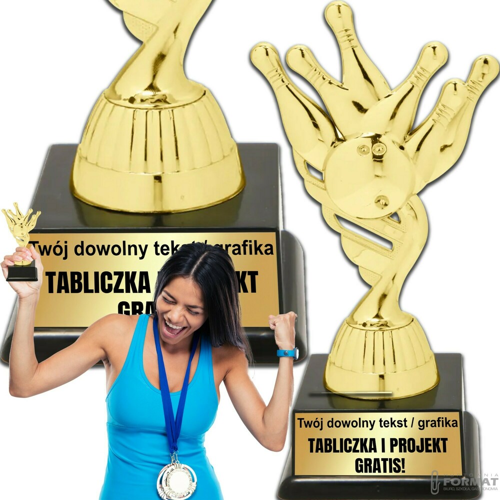 Puchar złoty trofeum nagroda statuetka kręgle 3d + GRAWER 19 cm 1