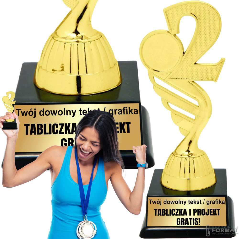 Puchar złoty trofeum nagroda statuetka drugie miejsce 3d + GRAWER 16 cm 1