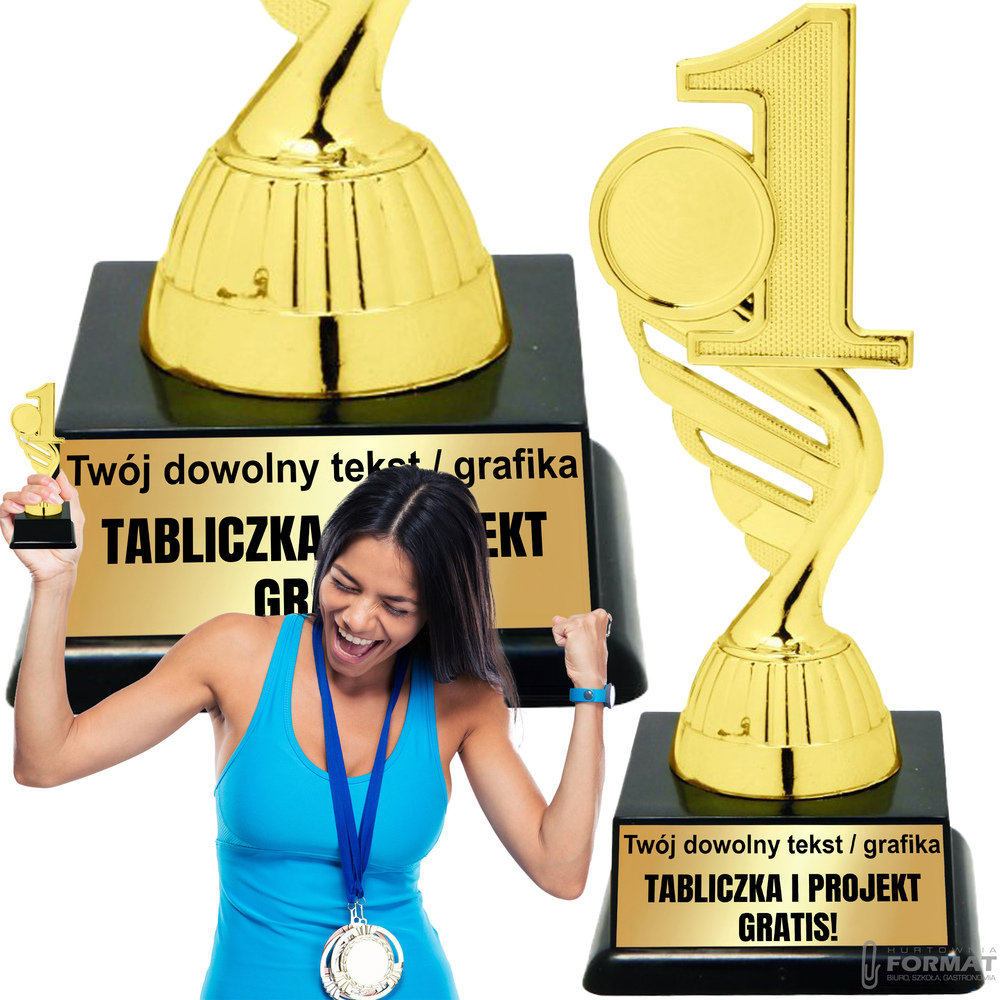 Puchar złoty trofeum nagroda statuetka pierwsze miejsce 3d + GRAWER 16 cm 1