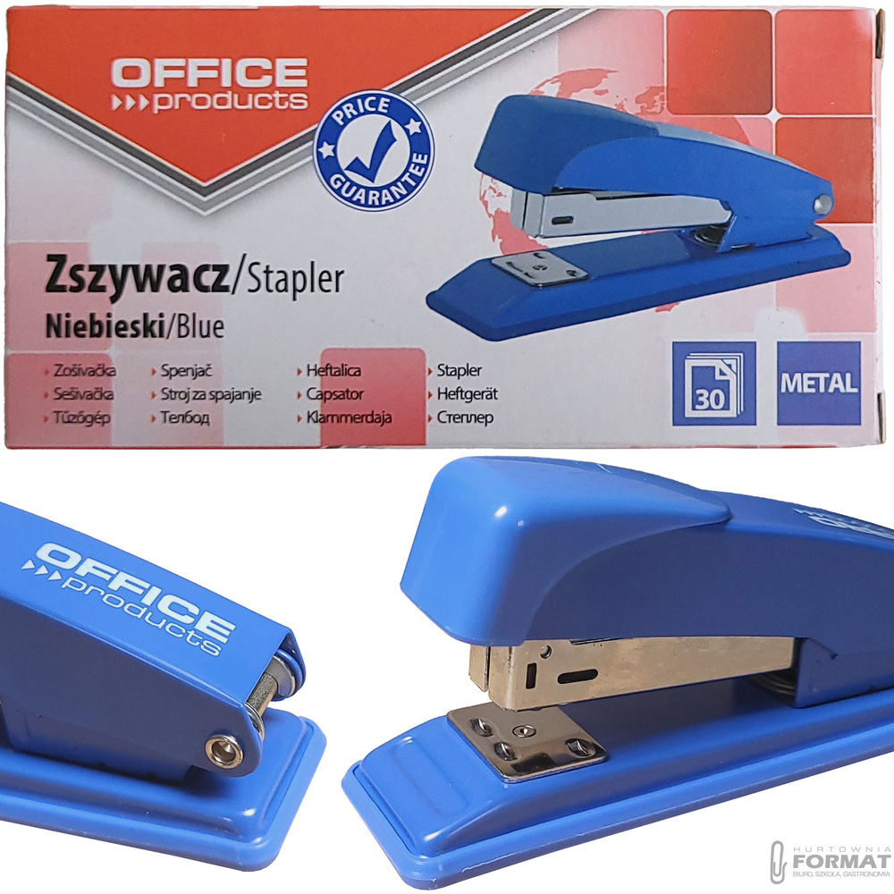 NIEBIESKI METALOWY SOLIDNY ZSZYWACZ DO 30 KARTEK OFFICE PRODUCTS 1