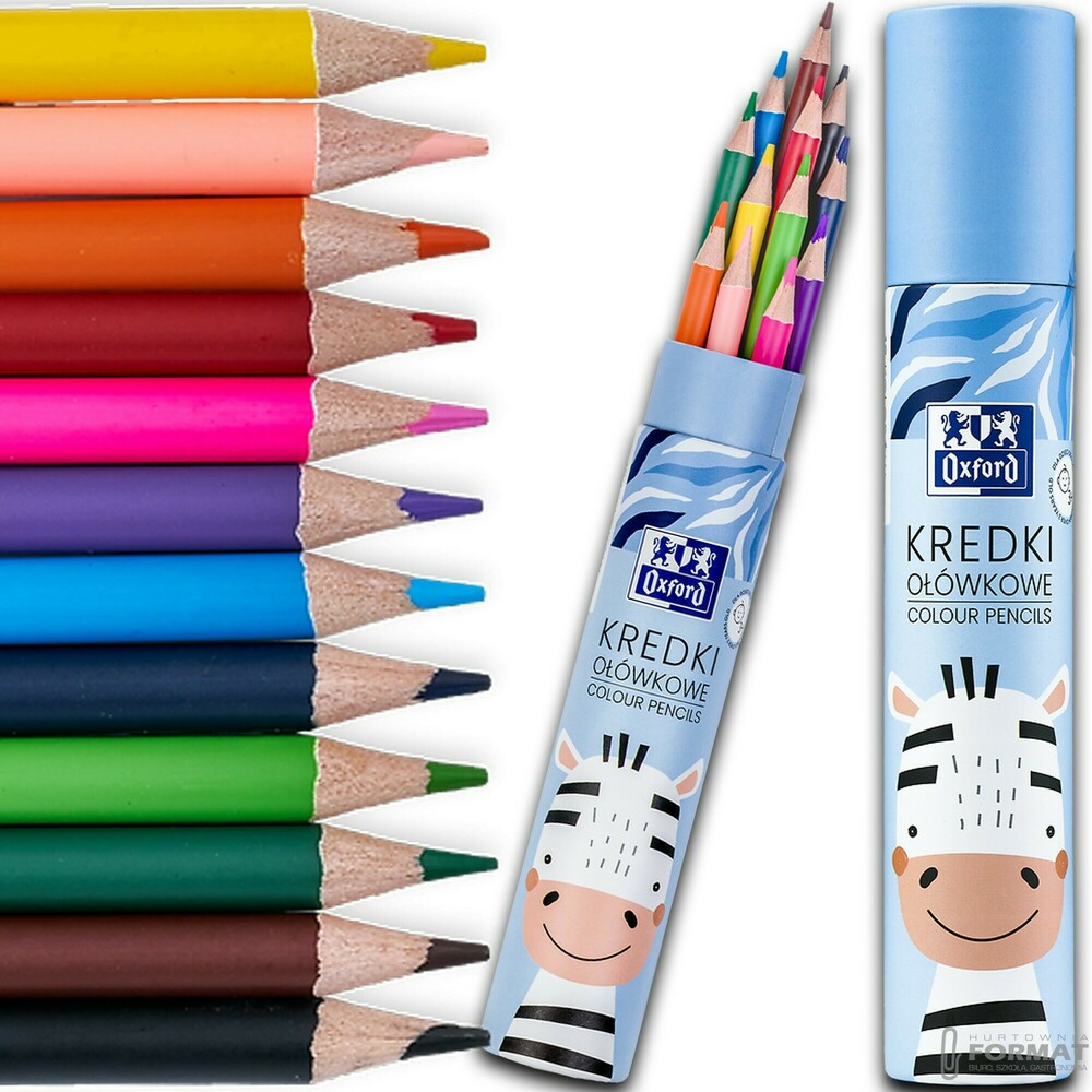 KREDKI OŁÓWKOWE W PUDEŁKU OXFORD KIDS TUBA 12 KOLORÓW KRÓLIK DO SZKOŁY 1