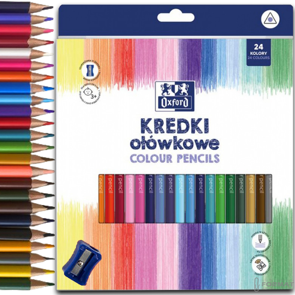 KREDKI OŁÓWKOWE SZKOLNE TRÓJKĄTNE ERGONOMICZNE OXFORD REGULAR 24 KOLORÓW 1