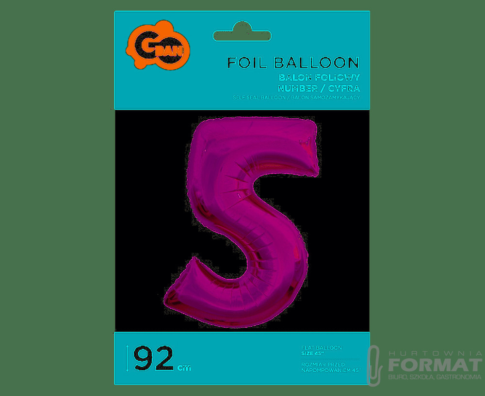 Balon foliowy "Cyfra 5" 92 cm - Różowa 1