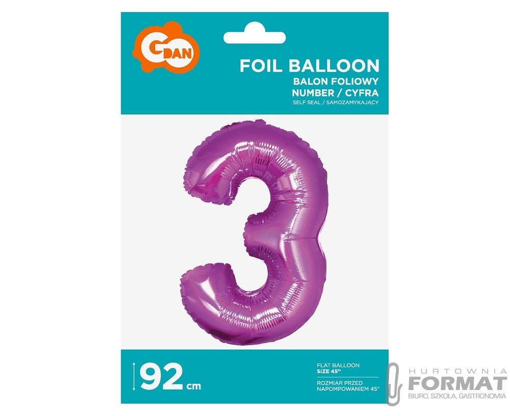 Balon foliowy "Cyfra 3" 92 cm - różowy 1