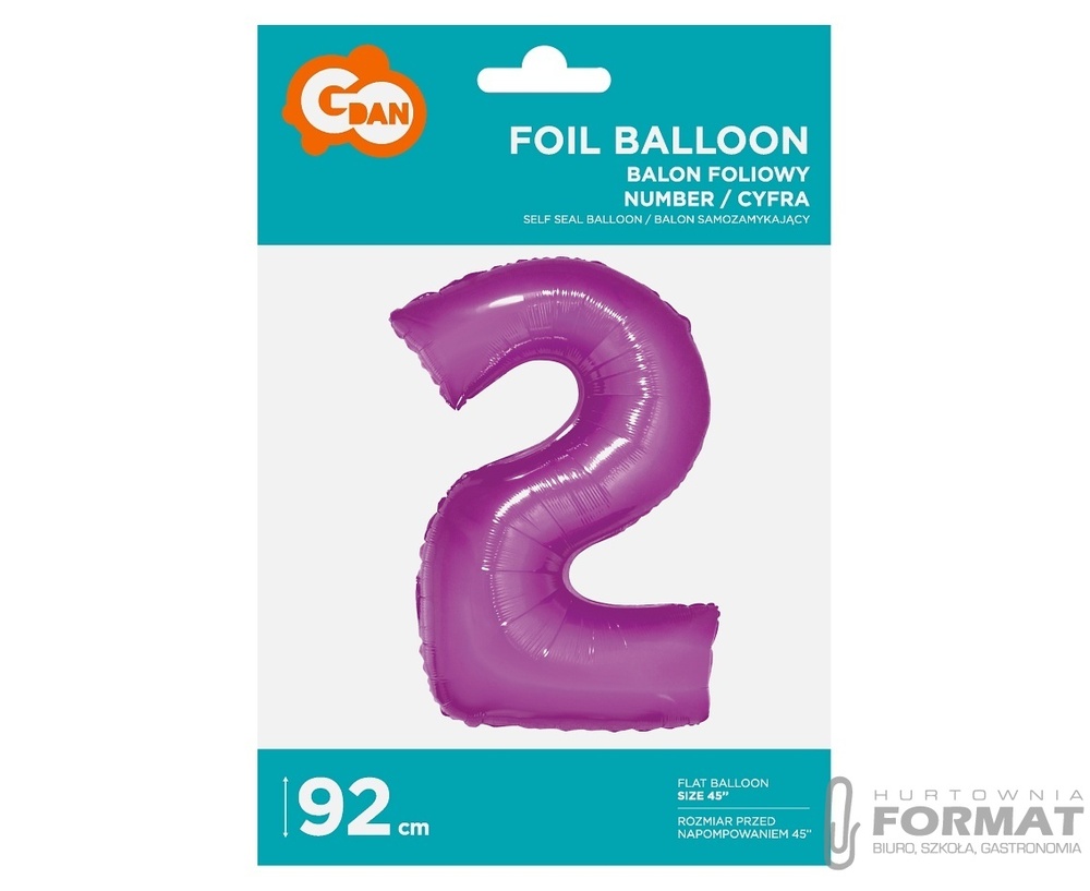 Balon foliowy "Cyfra 2" 92 cm - różowy 1