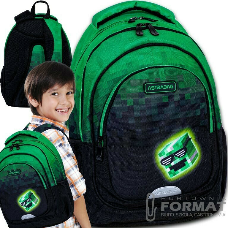 PLECAK SZKOLNY 3-KOMOROWY A5 DLA FANA MINECRAFT PIXEL HERO ASTRABAG 1