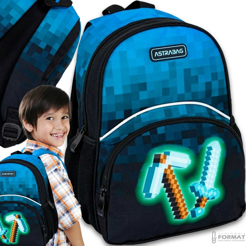 PLECAK SZKOLNY JEDNOKOMOROWY A5 DLA FANA MINECRAFT PIXEL ASTRABAG 1