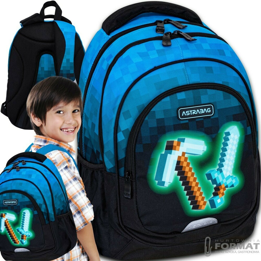 PLECAK SZKOLNY 3-KOMOROWY A5 DLA FANA MINECRAFT PIXEL ASTRABAG 1
