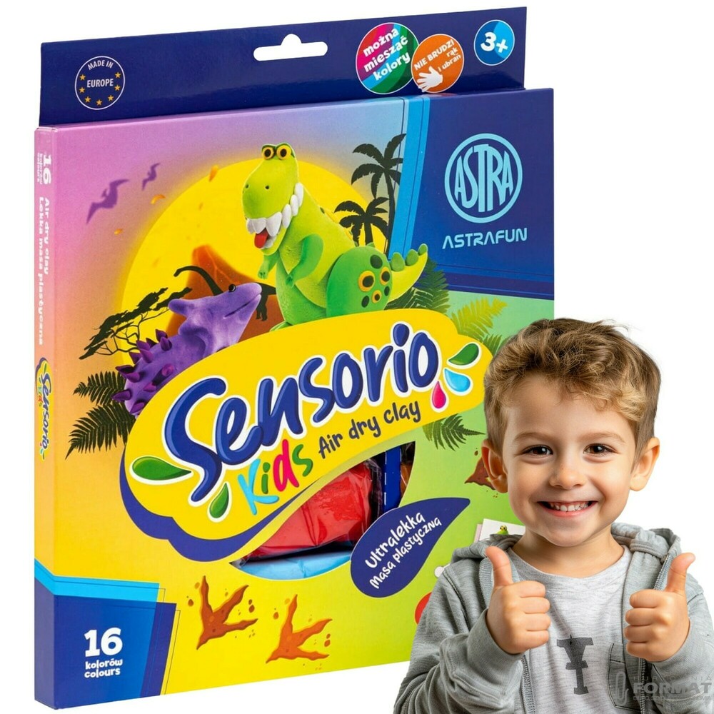 LEKKA MASA PLASTYCZNA ASTRA SENSORIO KIDS DINOZAURY 16 KOLORÓW 1