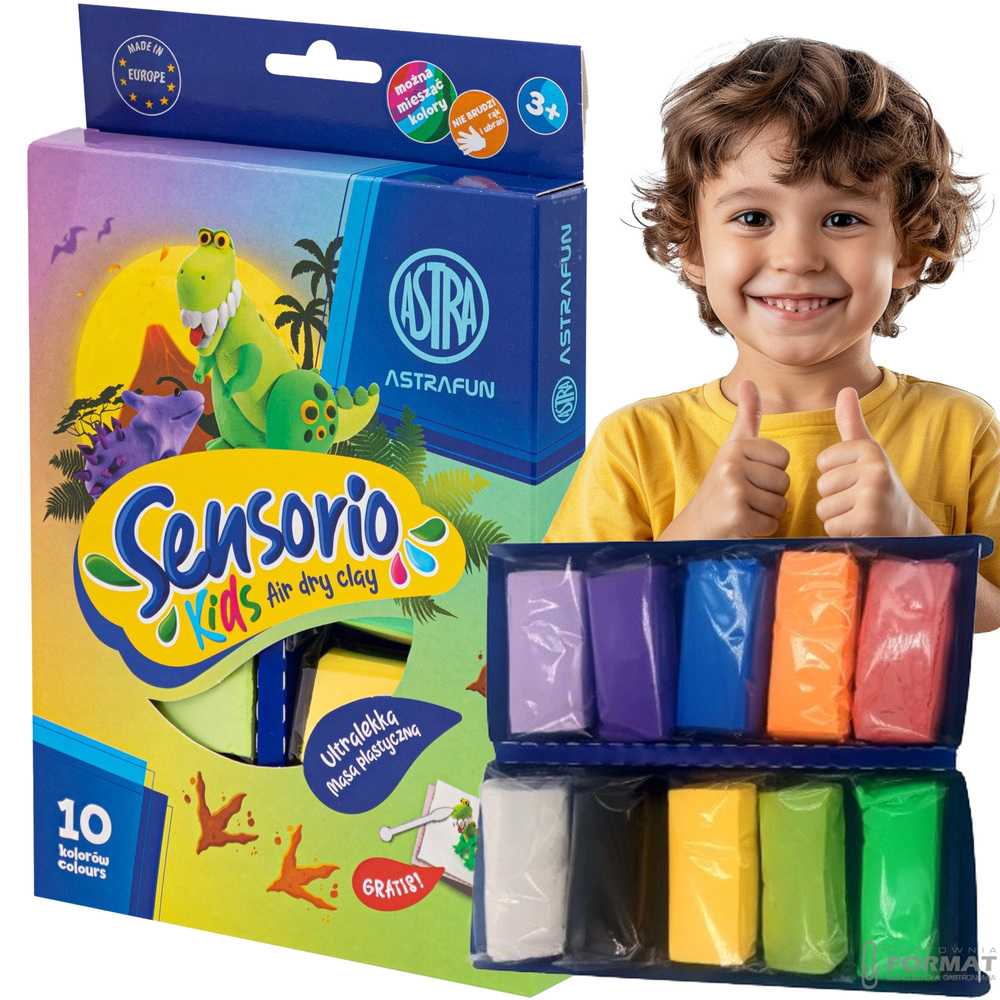 LEKKA MASA PLASTYCZNA ASTRA SENSORIO KIDS DINOZAURY 10 KOLORÓW 1