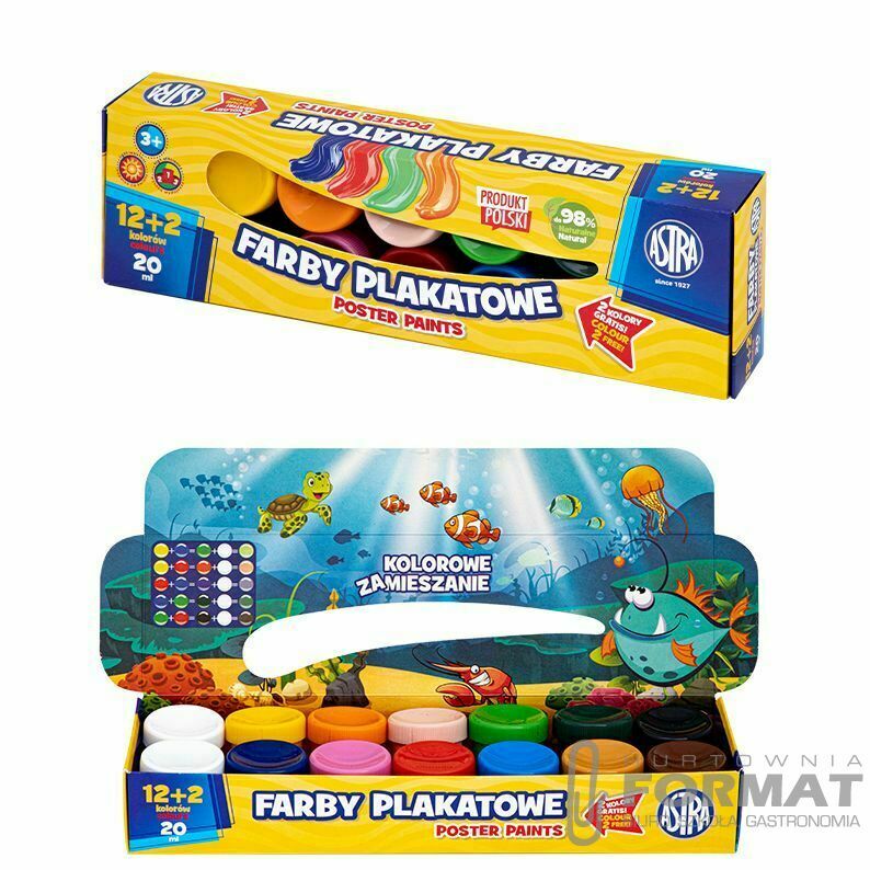 Farby plakatowe Astra 12+2 kolory 20 ml 1